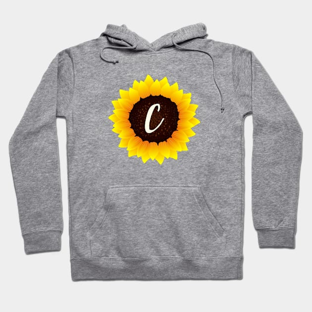 Floral Monogram C Bright Yellow Sunflower Hoodie by floralmonogram